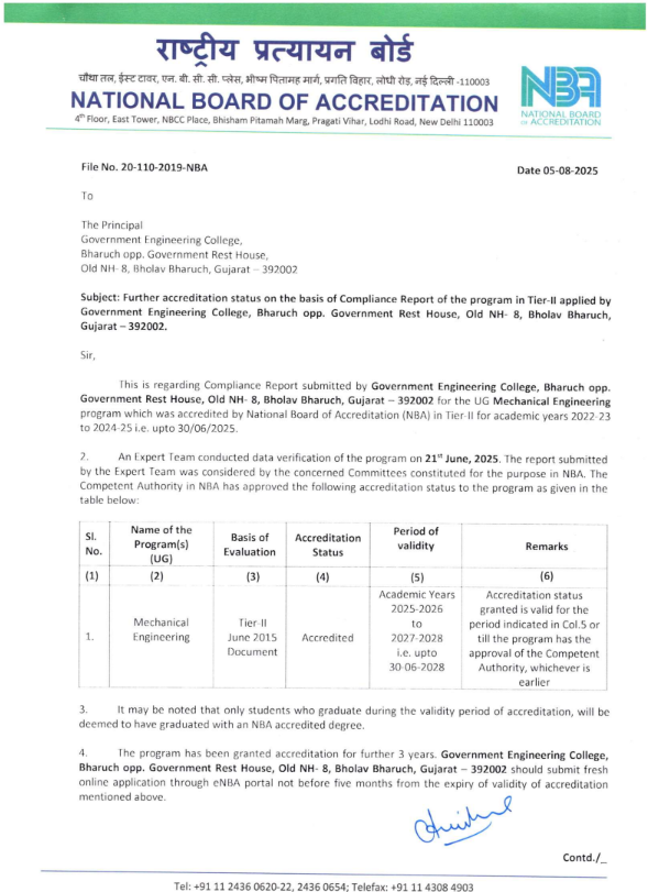 NBA Accreditation - Government Engineering College Bharuch